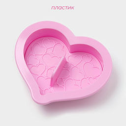 Печати для теста и мастики Доляна Сердечки, пластик, набор 6 предметов: пресс, печать 5 шт., розовые