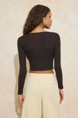 Kahverengi Transparan Bisiklet Yaka Esnek Orme Bluz TWOSS26BZ00240 - Trendyolmilla фото 4