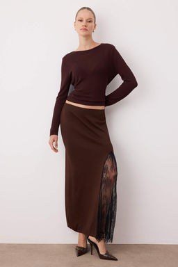 Siyah Triko Dantelli Y?rtmac Detayl? Maxi Etek TWOAW26ET00117 - Trendyolmilla фото 10