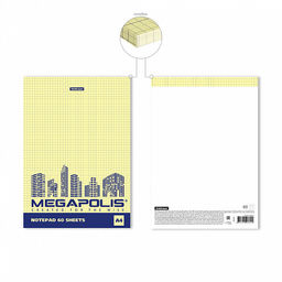 Цена за 6 шт. Блокнот на клею ErichKrause MEGAPOLIS® Yellow Concept, А4, 60 листов, клетка, желтый внутренний блок фото 2