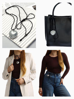 Чокер/кулон на шнурке «Сердечко» кожа, трансформер, цвет серебро, 150 см