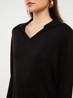 Polo Yaka D?z Uzun Kollu Kad?n Triko Tunik