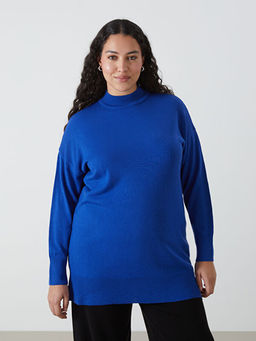 Kad?n Yar?m Bal?k?? Yaka D?z Triko Tunik