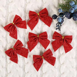 Цена за 2 шт. Ёлочные игрушки 12 шт. Зимнее волшебство. Бантик - блеск пластик, 4.55.5 см, красный