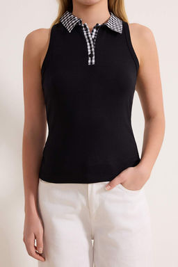 Siyah Renk Bloklu Fitted/Vucuda Oturan Polo Yaka Dokuma Detayl? Yumusak Orme Bluz TWOSS26BZ00252 - Trendyolmilla фото 3