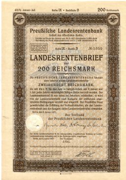 Облигация 4,5% 200 рейхсмарок 1937 года Германия