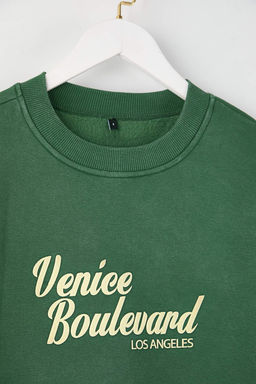 Yesil Y?kamal? Slogan Bask?l? Oversize/Genis Kal?p Kal?n Ici Polarl?Orme Sweatshirt TWOAW26SW00248 - Trendyolmilla фото 7