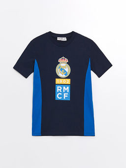 Bisiklet Yaka Real Madrid Bask?l? K?sa Kollu Erkek ?ocuk Ti??rt