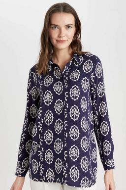 Loose Fit Gomlek Yaka Desenli Uzun Kollu Gomlek Tunik - Defacto фото 7