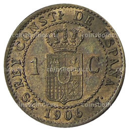 Монета 1 сентимо 1906 года Испания