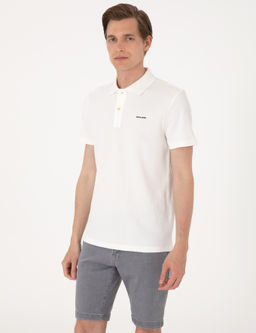 Ekru Slim Fit _rme Dokulu Polo Yaka Ti__rt