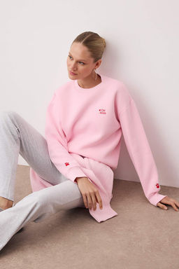 Ac?k Pembe Regular/Normal Kal?p Nak?s Detayl? Kal?n Ici Polarl? Orme Sweatshirt TWOAW26SW00200