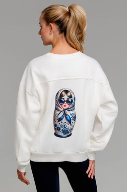 Арт. 15124 Свитшот женский Матрешка оверсайз 44-50 (4 шт) Цвет:молочный - Калинка фото 6