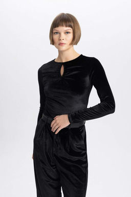 Облегающая футболка с круглым вырезом и длинными рукавами - Defacto фото 7