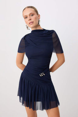 Lacivert Dik Yaka Skater/Belden A__lan K_sa / Mini Elbise TPRSS26EL00097