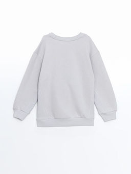 Bisiklet Yaka Stitch Bask?l? K?z ?ocuk Kal?n Sweatshirt