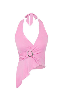 Ac?k Pembe Kruvaze Yaka Aksesuar Detayl? Orme Party Bluz TPRSS25BZ00048