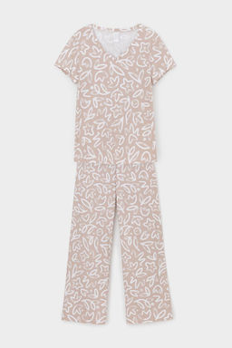 Е 20058/24/бежевый,абстрактные цветы пижама жен
