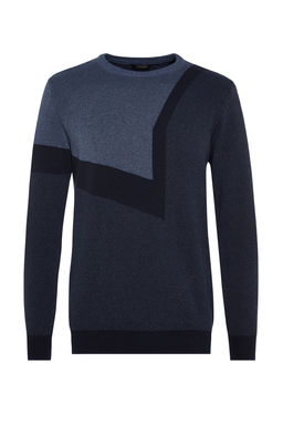 Trendyolmilla Man Indigo Slim Fit Pamuklu Bisiklet Yaka Renk Bloklu Triko Kazak TMNAW24KZ00024  фото 7
