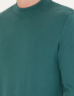 Ye_il Slim Fit Yar_m Bal_k__ Yaka Basic Triko Kazak