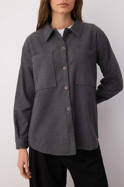 TRENDYOLMILLA Mavi Cift Cepli Oversize/Genis Kal?p Kase Dokuma Gomlek TWOAW23GO00356  фото 3