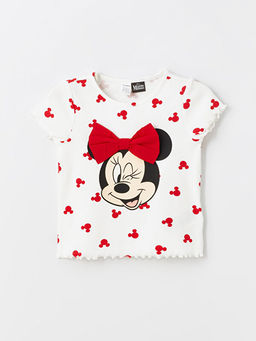 Bisiklet Yaka K?sa Kollu Minnie Mouse Bask?l? K?z Bebek Ti??rt