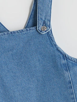 Kare Yaka K?z ?ocuk Jean Salopet Elbise