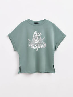 CONTE Oversize-футболка из футера c разрезами по бокам Аrte de viajar LD 1630 green