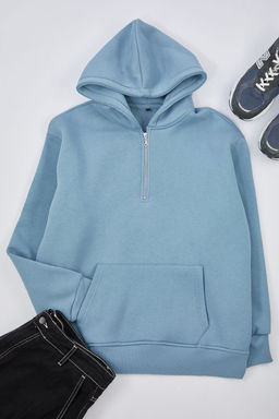 TRENDYOL MAN Siyah Oversize/Genis Kesim Fermuarl? Kapusonlu Ici Polarl? Basic Sweatshirt TMNAW25SW00050 - Trendyolmilla фото 2