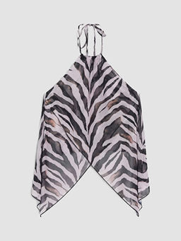 Halter Yaka Zebra Desenli Kad?n Plaj Elbisesi