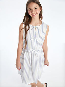 Bisiklet Yaka ?izgili K?z ?ocuk Elbise