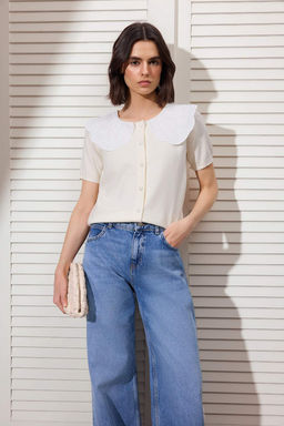 Tas Premium Iplik/Ozel Iplik Dantel Yakal? Triko Bluz TWOSS26BZ00112