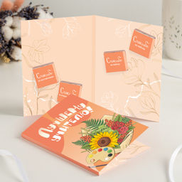 Открытка 4 шоколадки "Лучшему учителю (оранжевая)"