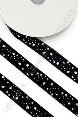 Лента бархатная 2,5 см*20 ярд "Звёздочки" с декоративным покрытием (SF-7609) черный №3
