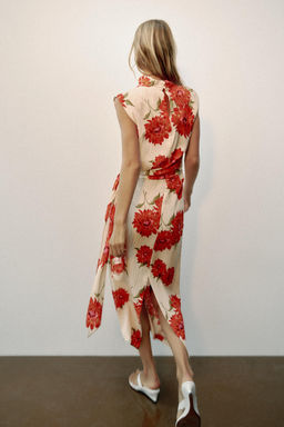 VESTIDO MIDI ESTAMPADO FLORAL CINTUR?N / Crudo / Rojo - Zara фото 6