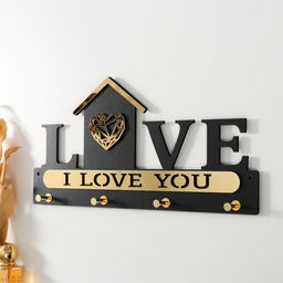 Настенные крючки декоративные Дом с сердцем, ключница, дерево, чёрный, зеркальный, 2.8?33.8?16.8 см