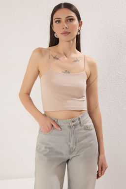 Antrasit-Beyaz-Bordo-Bej 4lu Paket Ask?l? Crop Vucuda Oturan Esnek Orme Atlet TWOSS25AL00051