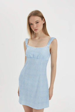 Мини-платье с v-образным вырезом и принтом на бретельках - Defacto фото 4