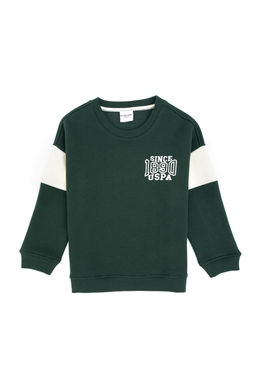 Erkek _ocuk Koyu Ye_il Bisiklet Yaka Sweatshirt