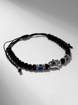 Цена за 2 шт. Браслет-оберег «Рука счастья Хамса» хрусталики, цвет чёрно-синий с чернёным серебром, d=8 см