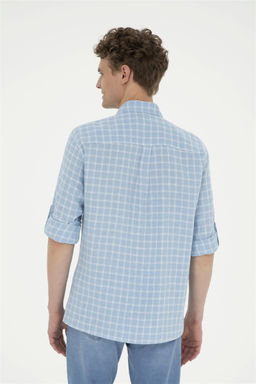 U. S. Polo Assn / Мужская голубая рубашка в клетку в клетку - U.s. polo assn фото 5