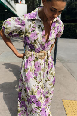 FLORAL PRINT BELTED MIDI DRESS - Zara фото 3