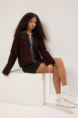 TRENDYOLMILLA Kahverengi Regular Leopar Desenli Ince Ceket Mont TWOSS25MO00023