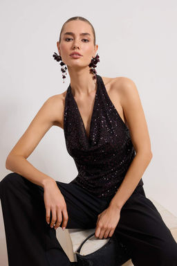 Murdum Degaje Yaka Pul Payetli Party Bluz TPRSS26BZ00004