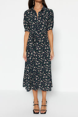 Siyah Cicek Desenli Y?rtmacl? Dokuma Gomlek Elbise TWOSS23EL02397 - Trendyolmilla фото 4