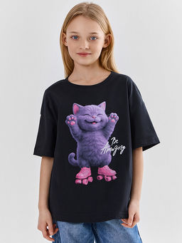 Футболка для девочек черная прямого кроя