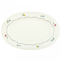 Ласковый май Блюдо фарфоровое 32,5х21,7х3,5см, 550мл, овальное, с деколью, рельефный декор, волнистый край, кремовый (Китай)