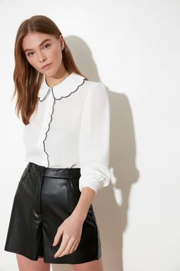 TRENDYOLMILLA Beyaz Nak?s Detayl? Regular Normal Kal?p Dokuma Gomlek TWOAW21GO0302 фото 7