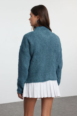 Mavi Yumusak Dokulu Iplik Fermuarl? Dik Yaka Triko Kazak TWOAW25KZ00068 - Trendyolmilla фото 5