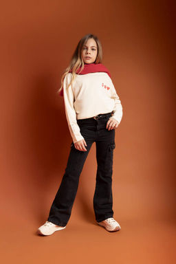 Футболка Relax Fit для девочек с круглым вырезом и длинными рукавами с принтом - Defacto фото 2